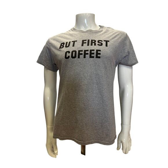But First Coffee Graphic Gray T-Shirt Medium Fruit Of The Loom HD Cotton Blend U - Picture 3 of 4